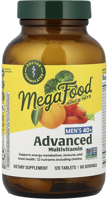 단백질 비타민 철분 마그내슘 칼슘 MegaFood 만 40세 이상 남성용 고급 종합비타민 120정 고루고루섭취해주세요, MegaFood만40세이상남성용고급종합비타민120정, 1개 - 쿠팡