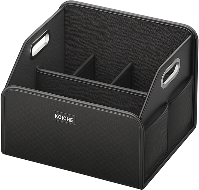 코이체 2세대 차량용 조수석 수납함 고급 펀칭가죽 자유조절 칸막이형 정리함, 블랙, 1개