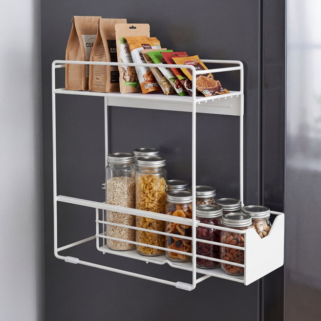 자석 선반 다용도 선반 무타공 슬라이딩 냉장고 세탁기 틈새 수납, 화이트, 1개