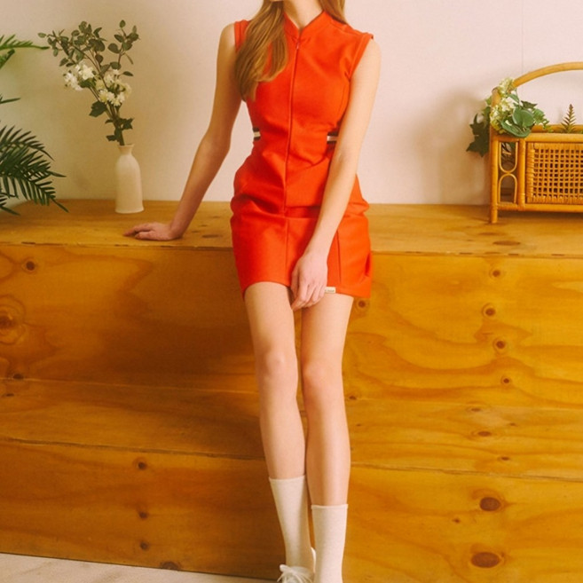 클랭클랑 여성골프웨어 NEW 로즈 골지 슬림 원피스