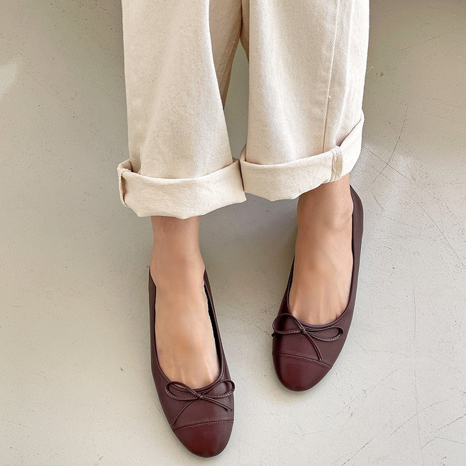 엠에스어패럴 라운드 앞코 리본 플랫슈즈