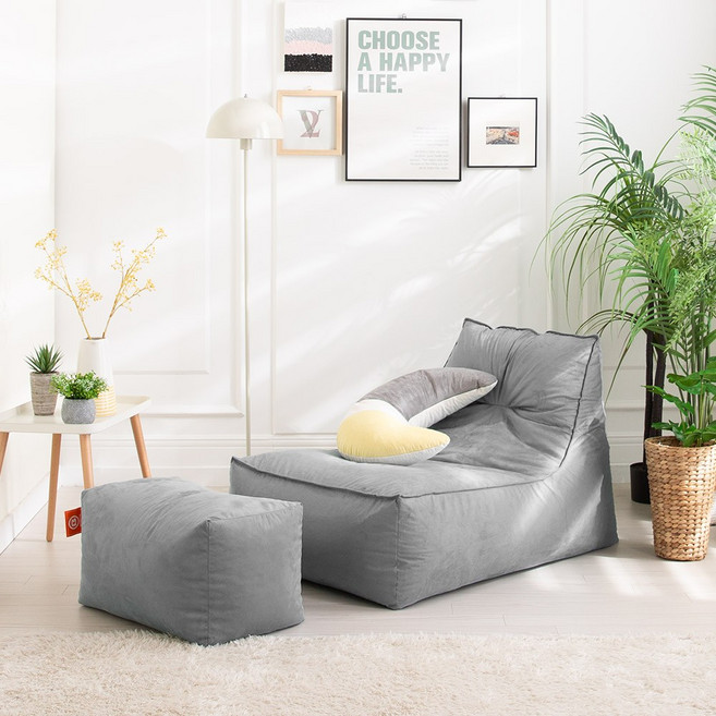 보니타 초대형 세인트 SS808 스웨이드 빈백소파 풋스툴 세트, 도브