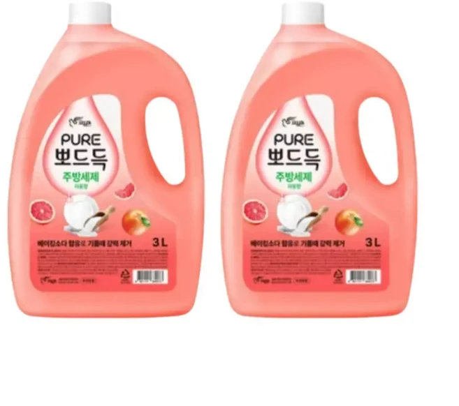 세제 세정제 - 퓨어 뽀드득 주방세제 3L(자몽향) 2개, 3L, 1개