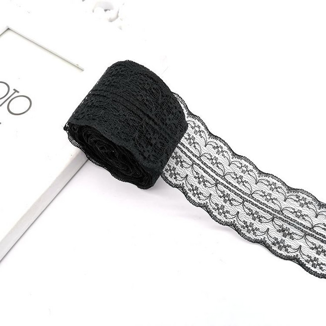 레이스천 밑단 원단 부자재 리본끈 4.5cm 10M, 1개, 25#블랙