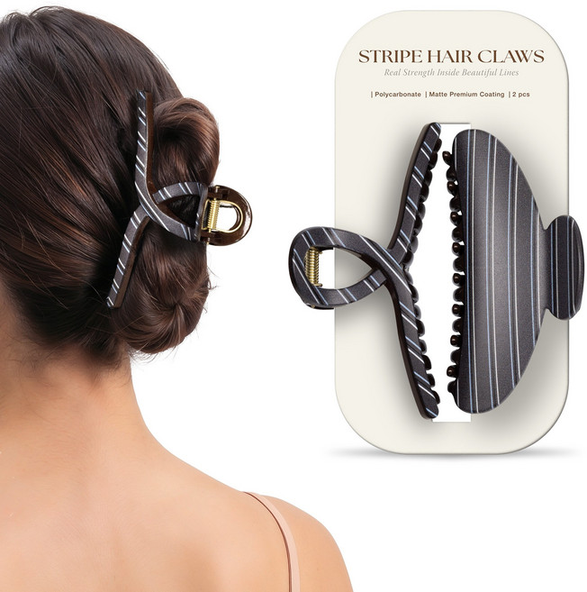 비옵트 스트라이프 헤어 대형 집게핀 2P 폴리카보네이트