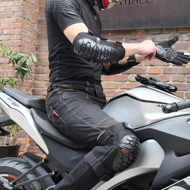 오토바이 바이크 VAMER 여름 무릎 팔꿈치 보호대 세트 배달대행, 블랙, 1개