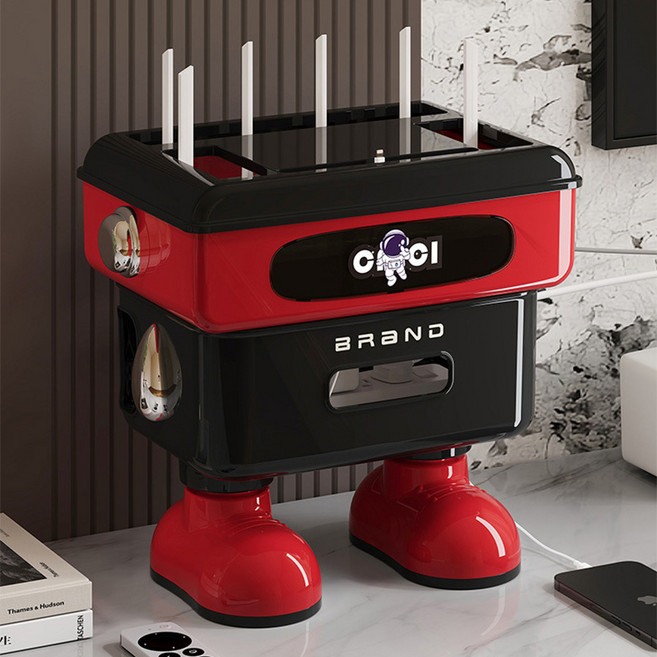 공유기 셋톱박스 정리함 로봇형! 다용도 수납함, 블랙(34*21*32), 1개