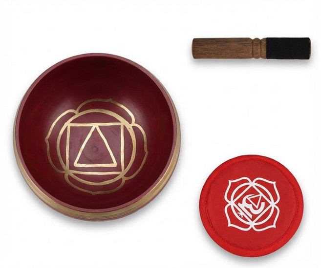 冥想頌缽套裝 含木槌及墊, 紅-海底輪, 1個