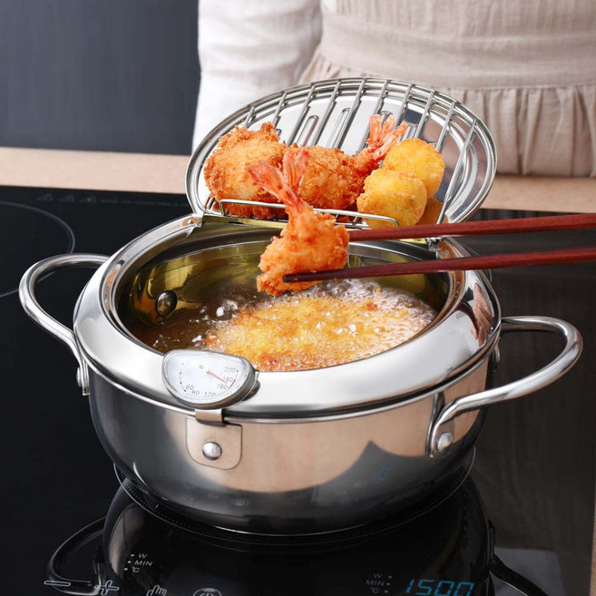 까사니 인덕션 IH 튀김냄비 온도계 내장 스텐 튀김기, 24cm
