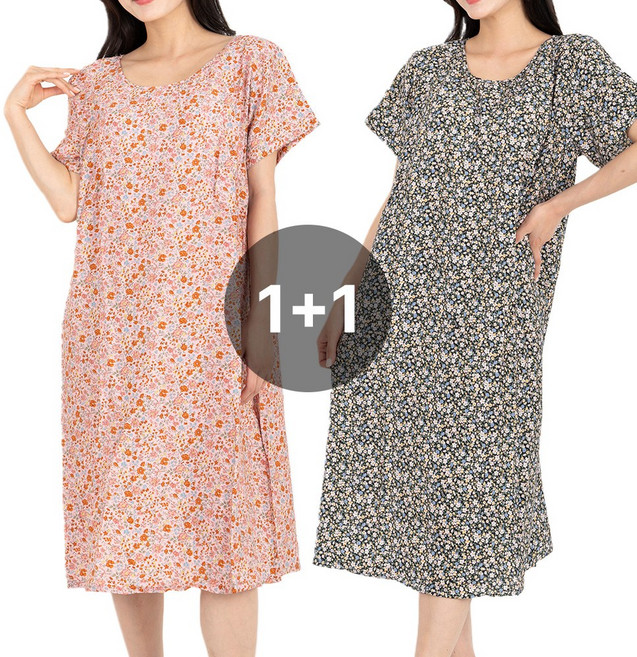 시크나인 인견 원피스 잠옷 꽃무늬 홈웨어 나시 반팔 여성 실내복