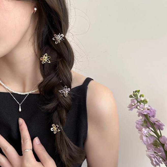 모스리나 [4개 세트] 쥬디 메탈 쁘띠 플라워 미니 집게핀