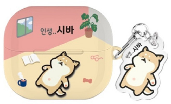 실버벨 나들이시바 버즈라이브/버즈3/버즈3프로 하드 케이스 +아크릴 키링 세트, 나들이시바_방구석, 버즈3/버즈3프로(공용), 1개