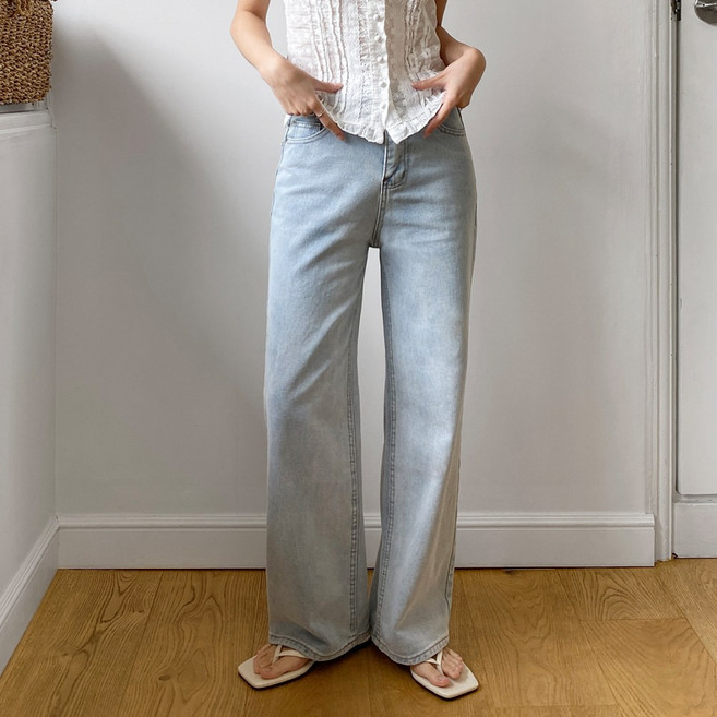 잇진 여성 빅사이즈 베이직 하이웨스트 롱 와이드 일자 청바지