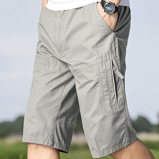 Zenaris 빅사이즈 남자 여름 반바지 편안한 7부 바지 멀티 포켓 작업복 밴딩 팬츠