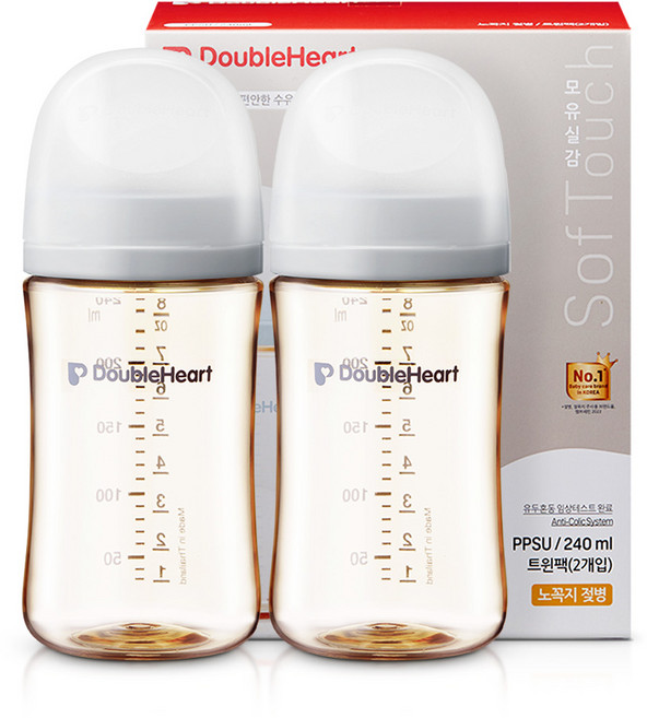 더블하트 모유실감 3세대 PPSU 모먼트 젖병 트윈팩(젖꼭지미포함), 새벽그레이, 240ml, 1세트