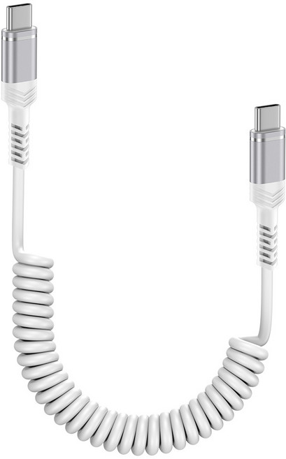 ANNIBER PD 60W C to C타입 코일 스프링 초고속 충전 케이블 차량용 케이블 보조배터리 케이블, 화이트, 1개, 1.2m