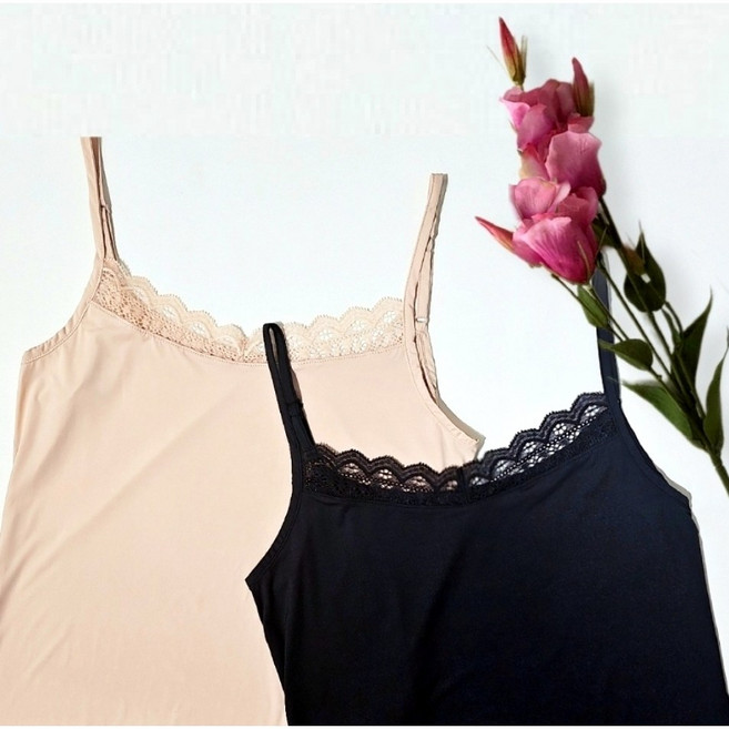 비비안(수비비안)리뉴얼 입고 !! 피부 친화성원단 쉘론소재 우아한 레이스포인트 실켓 듀얼끈 2컬러택1 런닝 (NC해운대) LG3083