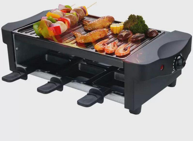 라끌렛그릴 바베큐 치즈히터, 중형 2단 6개손잡이팬 블랙, 기본 색상