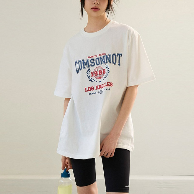 [꼼소넛] 로스엔젤레스 나염 하프 코튼 티셔츠 CSOt-309 (아이보리) [남녀공용]