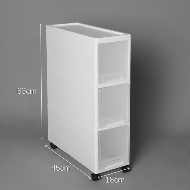 트위디 18CM 초슬림 이동식 틈새 서랍장, 3단, 투명 + 화이트