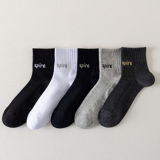 2026新款男士中筒襪 夏季薄款純棉透氣吸汗黑白灰簡約百搭運動襪