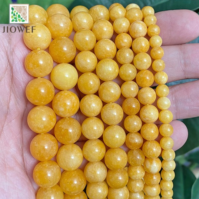 천연 석재 노란색 옥수 재스퍼 라운드 비즈 패션 주얼리에 대한 Diy 매력 팔찌 목걸이 15 "스트랜드 6 8 10, 02 8mm-about 46pcs