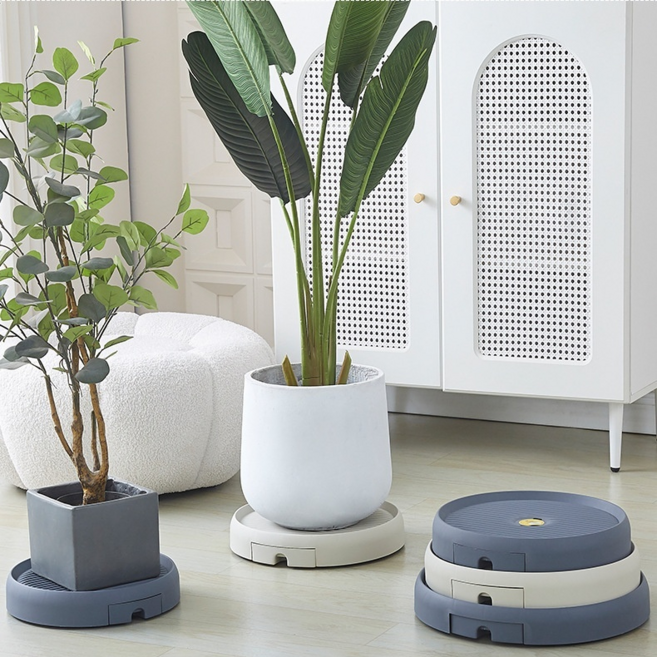 바퀴가 숨어 있는 자동 물빠짐 화분 받침대H430, 베이지, 1개