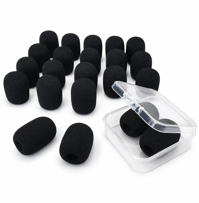 헤드셋 마이크 윈드스크린 스폰지 커버 폼캡, 25개, 블랙, 핀마이크 스펀지(휴대용케이스포함)