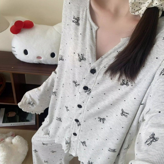 [핑크마카롱] 집순이 감성 리본도트 잠옷세트