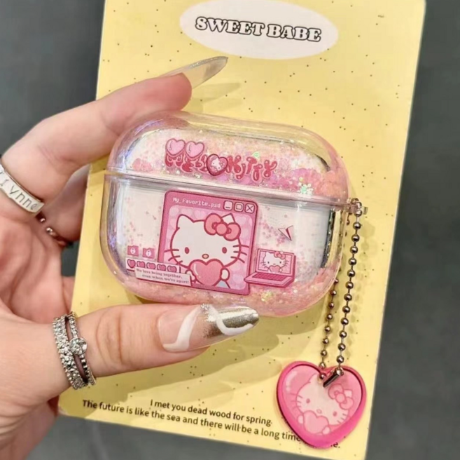 TYREUS 큐티 류샤 핑크 키티 하트 펜던트 에어팟 호환 케이스, 에어팟 4세대, 1개