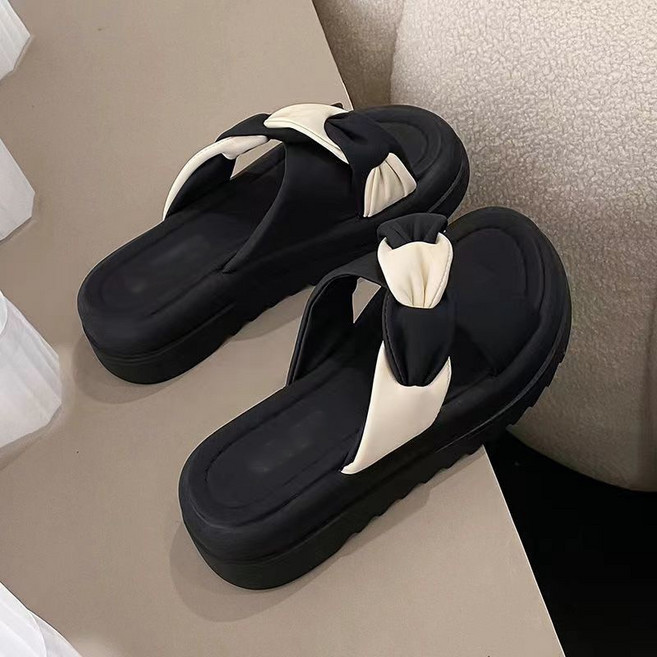 AOKADA 여성 여름 배색 꼬임 통굽 키높이 발편한 비치 슬리퍼