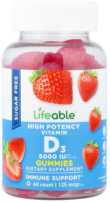 아이허브 고효능 비타민D3 구미젤리 무설탕 천연 베리 125mcg(5000IU) 구미젤리 60개, LFB73090, 1개, 60정