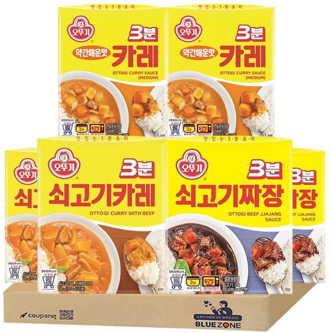 오뚜기 3분 소스 세트 카레약간매운맛2 쇠고기짜장2 쇠고기카레2, 6개