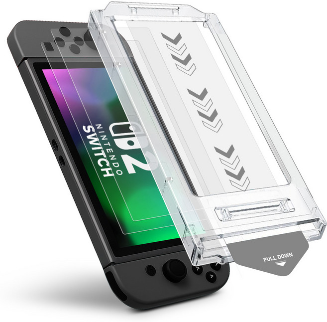 다이아큐브 닌텐도 스위치2 저반사 지문방지 9H 고경도 자동먼지제거 부착키트 강화유리 액정보호필름 2P, 2개, 투명, 닌텐도스위치2 저반사지문방지 부착키트 강화유리