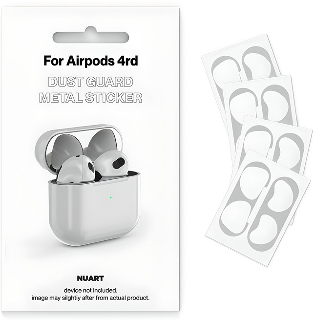 누아트 무선이어폰 메탈 철가루 방지스티커 4p 세트, 에어팟 4세대/에어팟 4세대 노이즈캔슬링, 실버, 1세트