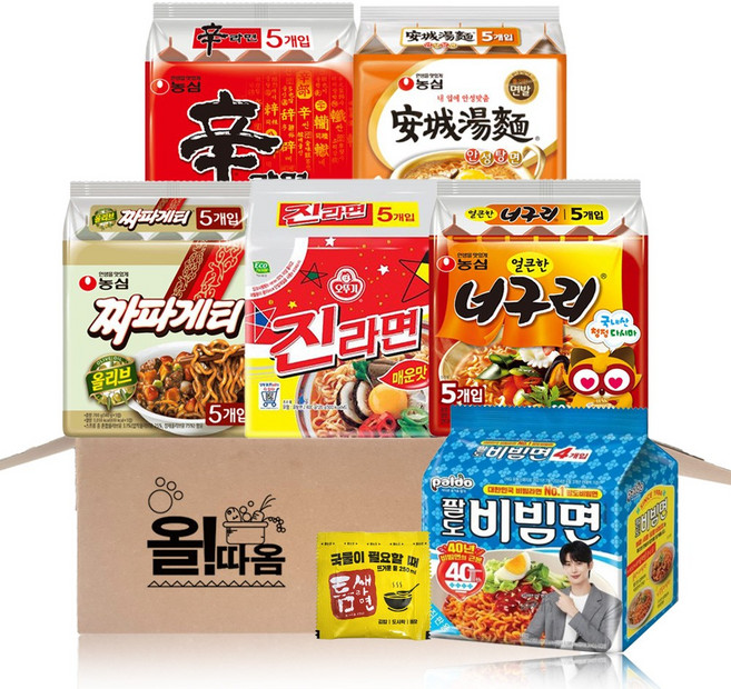 농심 팔도 종합 멀티라면 신라면5+진매5+짜파5+너구리5+안성5+비빔면5+라면스프1, 1세트