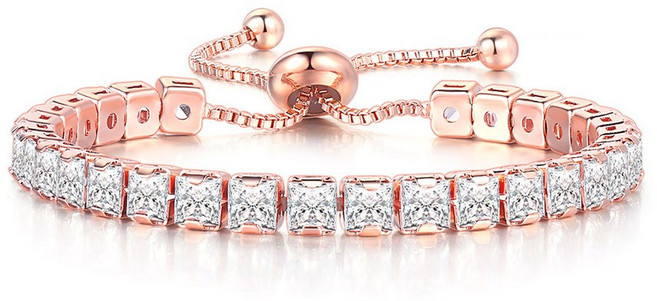 Ramlove 18K 팔찌 싱글 로우 풀 다이아 4mm 스퀘어 컷 큐빅 조절 가능 브레이슬릿 ZQY-SS127