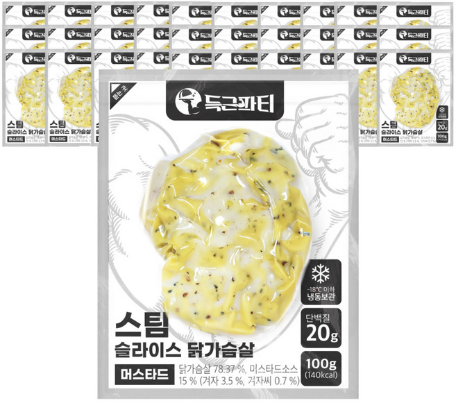 득근파티 슬라이스 닭가슴살 머스타드, 30개, 100g