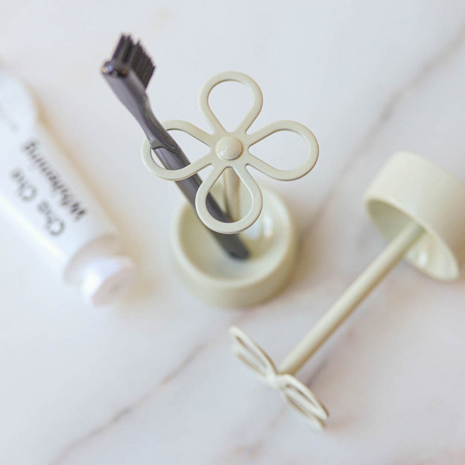 더패브 덜튼 아이보리 플라워 깔끔한 욕실 스텐 칫솔꽂이, 1개