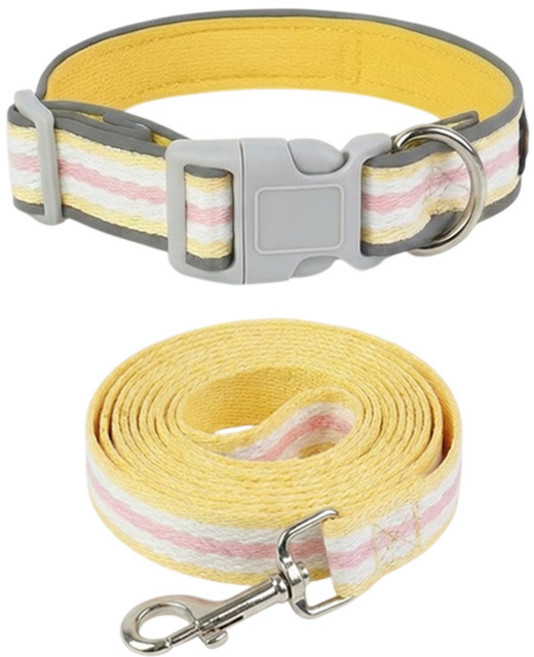 해피펫밀리 파스텔 목줄 리드줄 세트, 옐로우, 1개