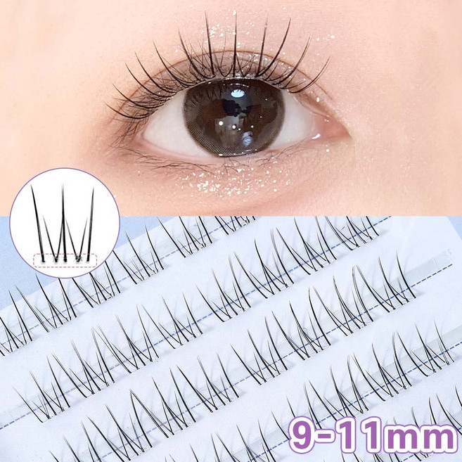 Winkii 노글루 속눈썹 자연스러운 포인트 아이래쉬 포근썸 9-11mm 풀 필요없음 80모 대용량, 1개, 투명라인