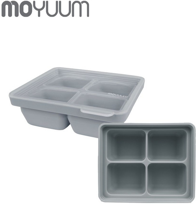 moyuum 嬰兒副食品冷凍分裝盒 4格, 質感灰, 1個, 90ml