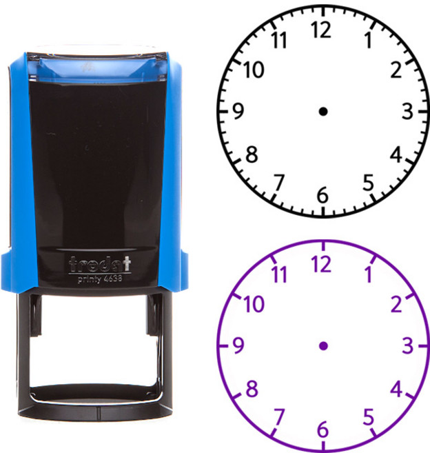 [프라하스탬프] 시계보기 수업용 시계스탬프 (지름 36mm 자동스탬프), 청보라(바이올렛), 3. 분 숫자 시계