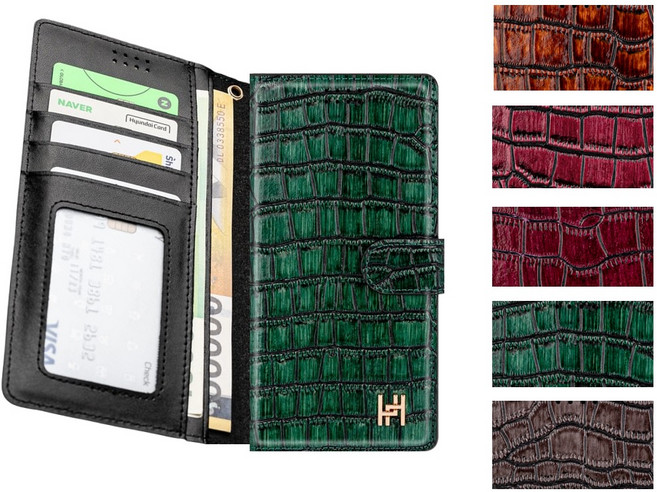 갤럭시 S23울트라 케이스 SM-S918N 천연 소가죽 뉴랑떼즈 유광 (패록스-단품 맞춤 다이어리) 악어 패턴 카드 지폐 수납 자석 슬림 지갑