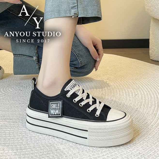 ANYOU두꺼운 밑창 발편한 4cm 여성 캐주얼 캔버스 스니커즈 경량운동화