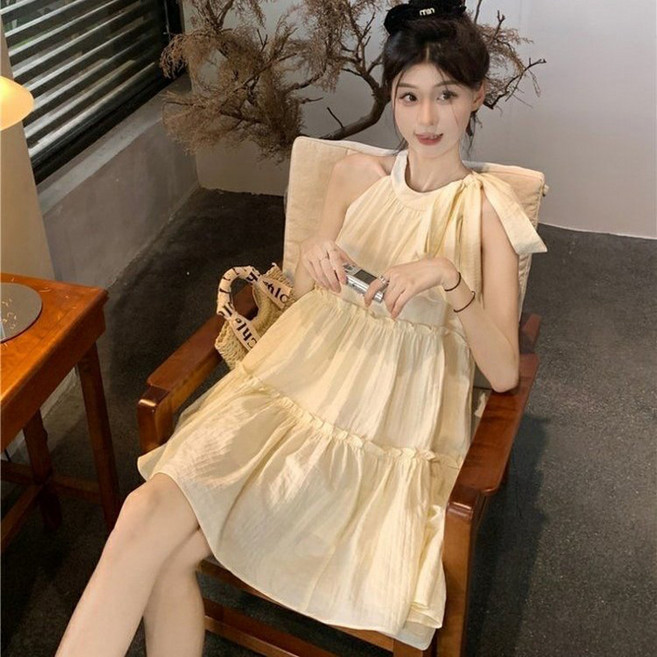 DIU 孕婦裝外穿夏季溫柔風仙女裙掛脖無袖孕媽小個子不顯懷甜美連衣裙