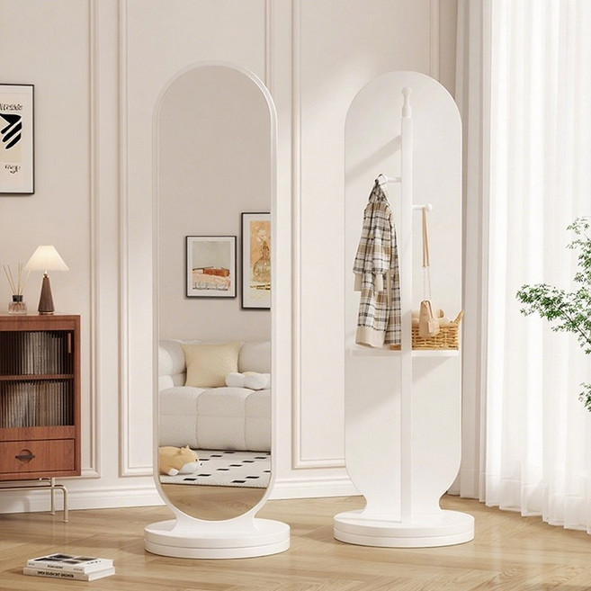 원트두 전신 거울 행거 옷걸이 회전 거울 스탠드 원형 1660mm, 화이트