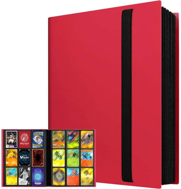 인카드 고급 9포켓 카드앨범 바인더 스포츠 유희왕 포켓몬 카드 360장 양면수납 보관함 케이스, 레드