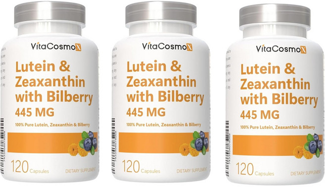 VitaCosmoX 비타코스모엑스 루테인 40mg + 제아잔틴 4mg + 빌베리 400mg 베지 소프트젤 445mg 야채캡슐, 3개, 120정