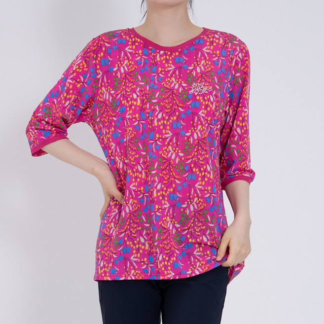 마담4060 엄마옷 마담4060 싸리꽃라운드티셔츠-QD000009-